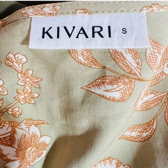 Kivari Lani Front Tie Dress Green Fliral Keyholw Midi High Low Smocked Ruffle - Picture 9 of 10